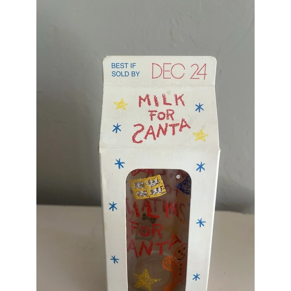 Milk for Santa Tumbler Glass Cup Vintage Anchor Hocking NEW Box Christmas 12 oz